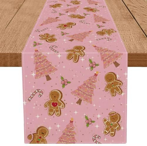 Tian Zhun Chemin de table de Noël en pain d'épice rose - Décoration de table à manger - 40 x 140 cm