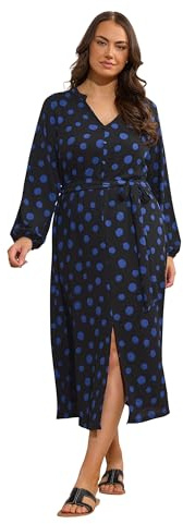 EVANS Curve & Blue Spot Print Split Front Dress - Women's - Plus Size Curve