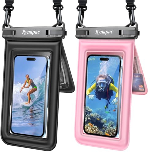 Rynapac wasserdichte Handyhülle Schwimmende 8.5 Zoll,2 Stück IPX8 Tasche | Doppeltes Taschen, Berührungsempfindliches, Unterwasserfotografie, für iPhone 17 16 15 Pro Max Strand Schnorcheln Schwimmen