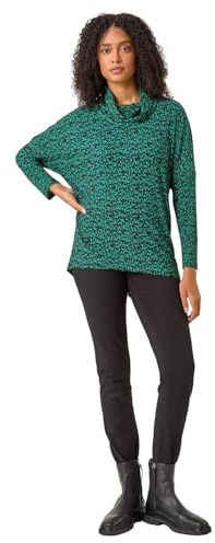Roman Originals Print Relaxed Cowl Neck Tunic Top for Women UK - Ladies Everyday Autumn Winter Comfy Soft Evening Vacation Work Party Night Out - Green - Size 20