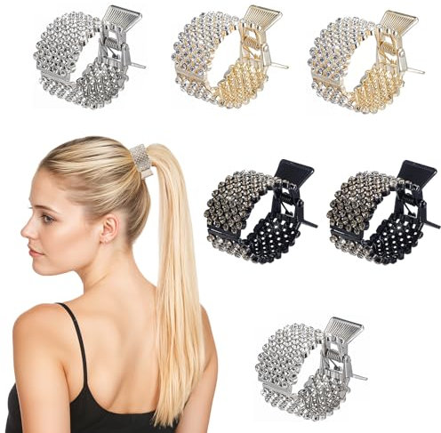 Yuanchu 6 Stück Haarspangen Damen, Strass Haarklammer Metall Hoher Pferdeschwanz Halter Rutschfest Haarspange Pferdeschwanz Spangen Klein Klaue Clip Kristall Haarnadel für Dickes Dünn Haar