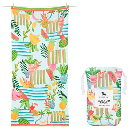 Dock & Bay Strandhandtuch - Schnell trocknende Mikrofaser, ohne Sand - Kompakt, Leicht - 100% recycelt - Inklusive Beutel - Tropicana Treat, Large (160x90cm, 63x35)