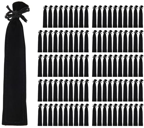 Qusedwey 100 StüCk Samt Stift Tasche Schwarz Kordelzug Tasche Einzel Stift Halter Verpackung HüLle für Schule BüRo Werbe Geschenk