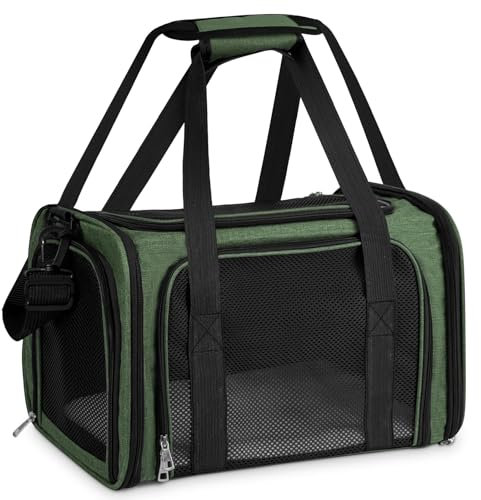 TOFFCAEA Transporttasche für Katze Hund, Hundetransportbox, Faltbare Katzentransportbox, tragbar, 5kg Katzen Hunde Tragebox, für mittelgroße Hunde, Katze (Grün, L 50 x B 34 x H 34 cm)
