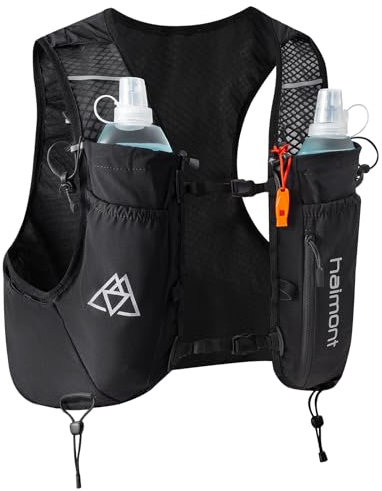 Haimont Lightweight Running Vest Pack, 8L Trail Hydration Backpack with 2 Soft Water Bottles & Adjustable Chest Straps for Runner, Women, Men, L, Black
