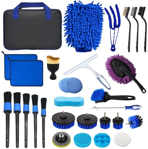 Camiraft Auto Reinigungsset,30PCS Auto Waschen Set, Auto Putz Set Auto Reinigungsset Innenraum, Auto Pflege Set Komplett mit Detailing Pinsel Lüftungsschlitz, Rädern, Haushaltsreinigung