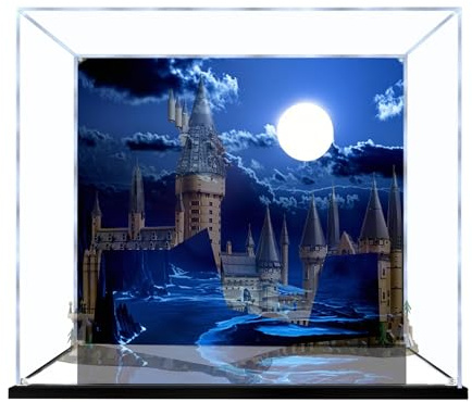 Acryl-Vitrine für Lego 71043 Schloss Bausatz, Staubdichte Durchsichtige Box, Schaukasten - Nur Vitrine, Vitrine Kompatibel mit Lego 71043 (Rückseitiges Sprühen 3 mm B, Schwarzer Sockel)
