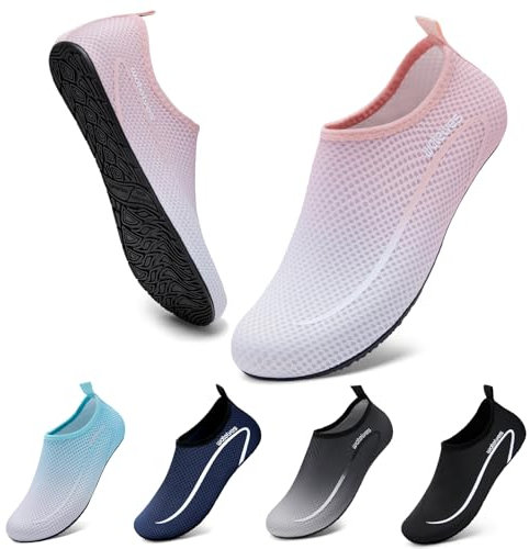 WateLves Wasserschuhe Badeschuhe Damen Herren Aquaschuhe Strandschuhe Schnell Trocknend Slip on Breathable Surfschuhe Unisex Schwimmschuhe für Beach Pool Surfen Yoga Linie Rosaweiß 38/39