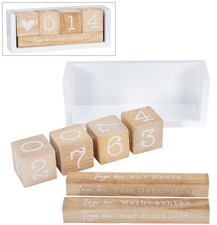 Würfel Countdown Kalender Holz Natur Weiß Holzkalender Tischkalender Themenleiste Tageszähler Geburtstag Urlaub Jahrestag