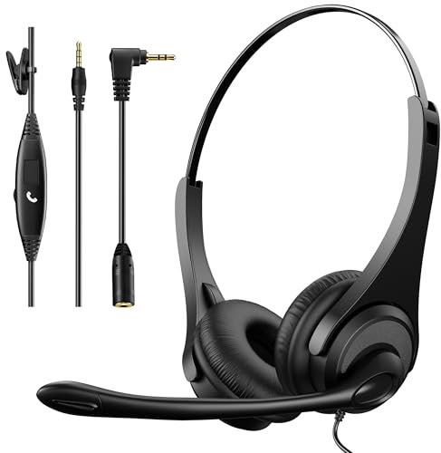 Voistek Call Center Telefon Headset Binaural mit Noise Cancelling Mikrofon – Kompatibel mit KX-TGxx Serie, Gigaset, Panasonic, Cisco u.a., IP- & DECT-Telefonen, 2,5mm Klinke