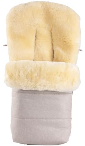Merauno® Baby Lammfellfußsack Kinderwagen Fellsack kuscheliger Buggy Kinderwagen-Fußsack aus Fell Wind und Wasserdicht Universal 90×50cm (Beige)