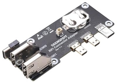 SEENGREAT Micro HDMI to HDMI Adapter Board for Raspberry Pi 5/4B, Dual 4K Output Support with USB-C Power and RTC Ba-ttery Connector, Expansion Adapter for Embedded & Industrial Applications