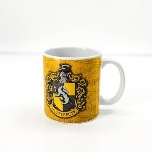 Huffle-Puff Crest Ceramic Mug - Official HP House Design Coffee Mug for Fans, Home, Office, and Gift with Durable Material, Vibrant Yellow and Black Artwork, for Tea, Coffee, and Hot Drinks