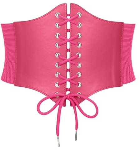 VONMELLI Renaissance Corset Belt for Women Lace-up Wide Elastic Waist Belts | Retro Hight Waist Elastic Belt Stretch Side PU Leather Tied Waspie Belts for Halloween Costume Parties