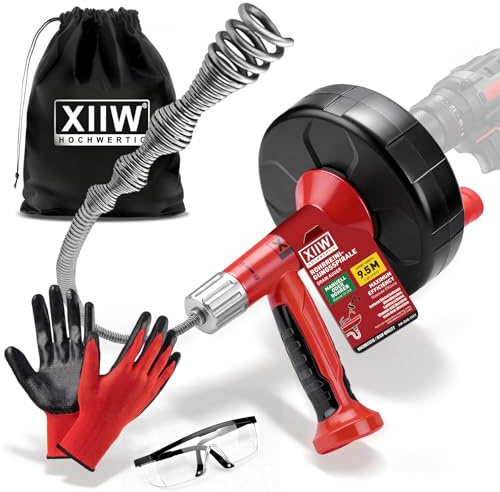 XIIW Sonda Sturatubi 2 in 1 Manuale/Elettrico | Spirale 9.5m | Adattatore per Trapano | Pulitore Scarichi per Lavandini, Box Doccia, Cucina e Pavimento – Include Guanti, Occhiali, Borsa Trasporto | Spulitore a spirale per scarichi intasati, ecologico, a spirale, per la pulizia dei tubi