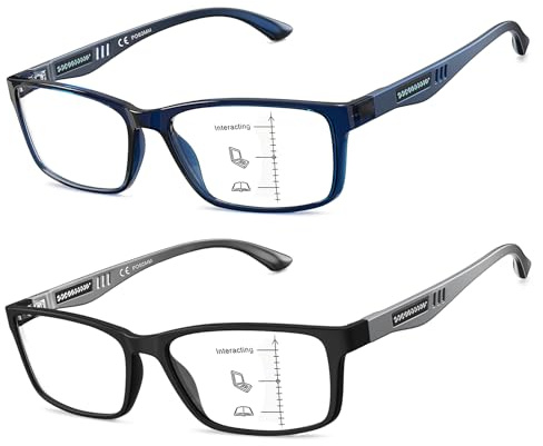 Missfive 2 Pack Leichte Gleitsichtbrille Herren TR90 Progressive Lesebrille Gleitsicht Lesebrille Multifokale Brille, Nähe-Mittlere Entfernung