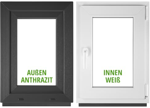BAU PLAZA Kellerfenster BxH 90 x 100 cm / 900 x 1000 mm DIN Rechts Außen Anthrazit/Innen Weiß – Dreh-Kipp Fenster – 2-fach Verglasung 32 mm – Wärmeschutz & Schallschutz – PVC Kunststofffenster