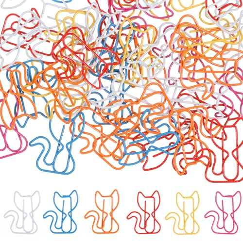 Ymapinc 50 Stück Büroklammern Motiv Katze Büroklammern Metall Büroklammer Geschenke für Katzenliebhaber Bürobedarf Aktenklammer Lesezeichen(2,9 x 2,4cm)