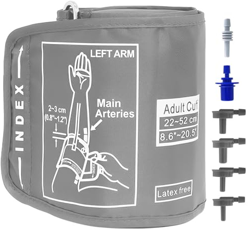 Extra Large Blood Pressure Cuff for Omron BP Monitors 22-52CM Big Arm | Adjustable XL Compatible with Other BP Monitors for Adult, Includes 6 Universal Interface (BP Cuff Included Only) (Grey)