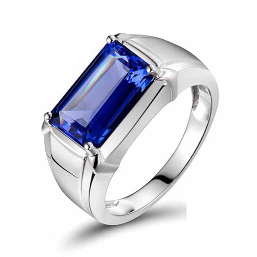 Trauringe Weißgold, Verlobungsring Mann Blau 4 Karat Tansanit Rechteckige 4 Krallen Gr.56 (17.8) 18 Karat Weißgold