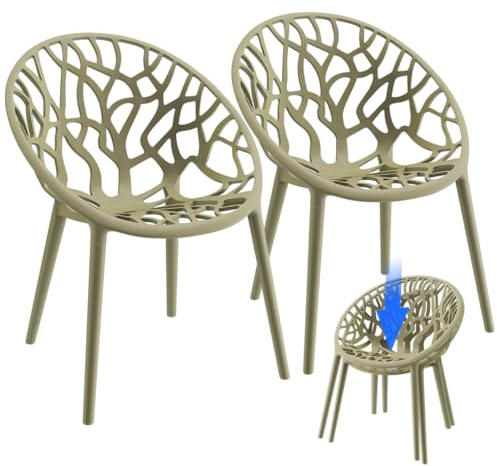 STEELSØN Quanta Gartenstühle 2er Set – Loungesessel Olivgrün aus Kunststoff – Outdoor Schalenstuhl Garten/Balkon/Terrasse – stapelbare Balkonstühle wetterfest UV-beständig – Gartensessel bis 120 kg
