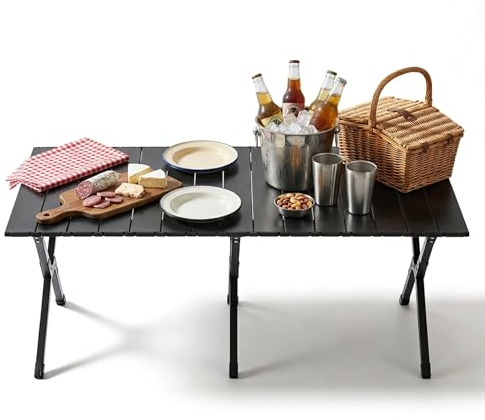 Relaxdays Campingtisch, klappbar, HxBxT:44x120x60 cm, Stahl & Kunststoff, Tragetasche, wetterfest, Gartentisch, schwarz