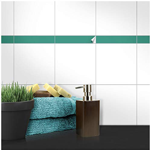 Wandkings Fliesenaufkleber - Wähle eine Farbe & Größe - Türkis Seidenmatt - 5 x 20 cm - 100 Stück für Fliesen in Küche, Bad & mehr