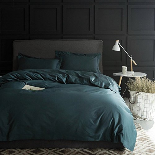 Bettwäsche-Set aus ägyptischer Baumwolle, hohe Fadenzahl, langstapelig, Satin-Gewebe, seidig weich, atmungsaktiv, Pima-Qualität, Queensize, Kieferngrün