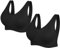 SIMIYA Super Comfort Bra, Womens Sports Bras Removable Pads Plus Size Sleep Bras for Girls in Yoga Bralette Leisure Stretch Crop Tops Vest (XXL, 2 Pack Black)
