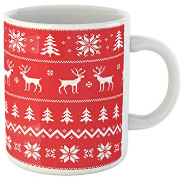 Awowee Taza de café con diseño de reno rojo, suéter de invierno, copo de nieve y árbol de Navidad, taza de té de cerámica de 325 ml, el mejor regalo o recuerdo para familiares, amigos, compañeros de