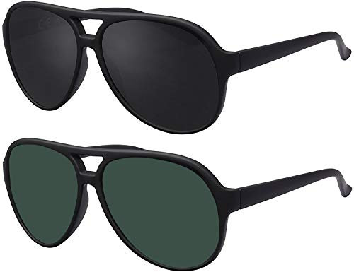 Sonnenbrille Herren Damen La Optica UV400 Retro Pilotenbrille Fliegerbrille - Set Gummiert Schwarz (1 x Grau, 1 x Grün)
