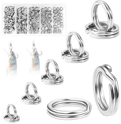 250 Pcs Angeln Spaltringe Doppel Snap Ring Angelköder Ring Edelstahl-Spaltringe Fischköder Ring Angeln Edelstahl Spaltringe für Angelzubehör Fischen Haken Köder Verbingdungsringe 5/6/7/8/9mm