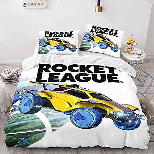 NICHIYOBI Rocket League Bettbezug Bettwäsche Set - Bettbezug und Kissenbezug,Mikrofaser,3D Digital Print dreiteiliger Bettwäsche (16,Double 200x200cm)