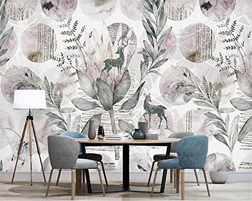 MUMUWUSG Wall Mural - 3D Print Gray Plants Leaves Animals Wallpaper Mural Self-Adhesive Non-Woven Photo Wall Art Mural Living Room Bedroom Office Murals Wallpaper 460X280Cm