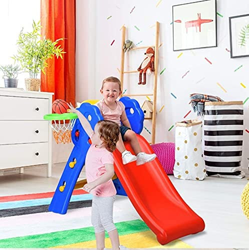 Willonin Toboggan pour Enfants Pliable en Plastique, Jeu Plein Air Enfant avec Panier de Basket en Plastique, Porteur 50 kg