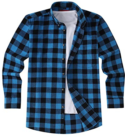 Mens Lumberjack Shirt Flannel Plaid Check Casual Overshirt Jacket Style Buffalo Tartan in 2 Styles The Madras Pure Cotton or The Kew Plaid Cotton Rich British Feel & Styling. Turquoise, 3XL