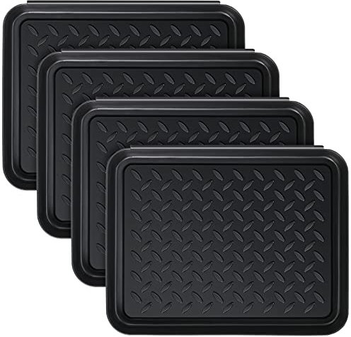 4 Pcs Boot Tray for Entryway Black Small Shoe Tray Waterproof Shoe Mat Front Door 13.78 x 10.83 x 1.18 Inch Boot Mat Multi Purpose Plastic Accessories Pet Entryway Indoor and Outdoor Use