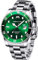 MEGALITH Herrenuhr Silber 40mm Armbanduhr Herren Edelstahl Klassisch Wasserdicht Uhren Herren Datum Leuchtend Analog Quarzuhr Grün Zifferblatt, Geschenk fur Männer