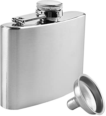Hip Flasks for Liquor, Stainless Steel Flask with Funnel, Silver Hip Flask Set for Liquor, Leak Proof Flask, Portable Flask Set, Never-Lose Cap Camping Pocket Flask, Ideal for Gift (4 OZ)