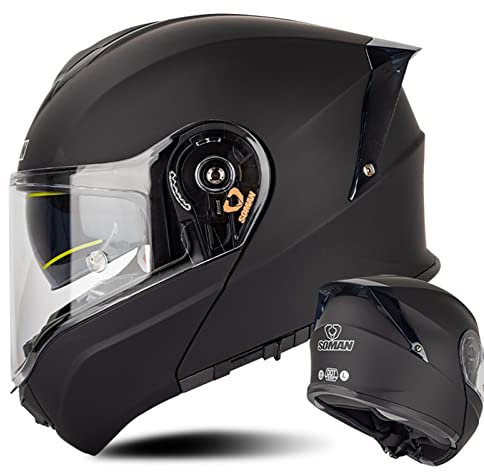 Vollgesichts-Motorradhelm Für Erwachsene, Modularer Klapphelm Mit Klarem Visier, Dual-Sporthelm, DOT ECE-Zugelassener Motorrad-Moped-Street-Bike-Rennhelm Mit Bluetooth-Raum,Matte black,4XL