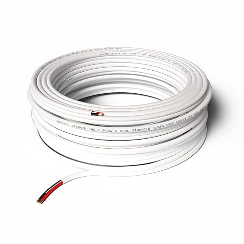 Qnected® Cable de Altavoces 50 Metros - 2 x 2,5 mm² OFC 100% Cobre - Calibre 13 - Blanco - con Ripcord - Audio Libre de Oxígeno - Premium para AV-Receiver, Home Theatre, Amplificadores