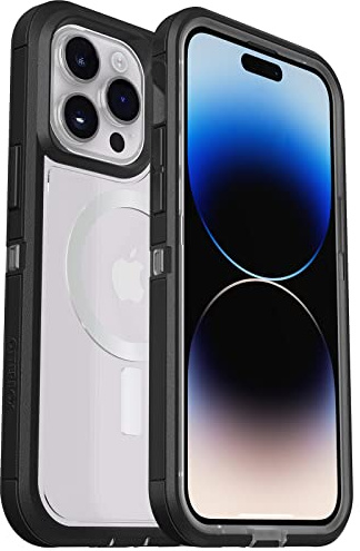 OtterBox iPhone 14 Pro (ONLY) Defender Series XT Case - Black Crystal, screenless, Rugged, Snaps to MagSafe, Lanyard Attachment