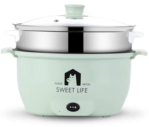 QZWGZ 1.5L 2L 2.5L 3L 3.5L Non-Stick Electric Skillet, Multi Cooker with Lid Electric Hot Pot Round Frying Pan Steamed Egg Mini Heating Pan with Steam Grid (3.5L / diameter 28cm)