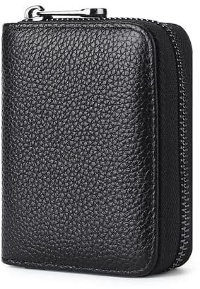 QIYULIN Porte-cartes de crédit (20 emplacements pour cartes) – Portefeuille RFID en cuir véritable pour homme et femme, Noir , 11*9*3cm, Moderne