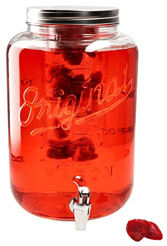 MamboCat GRIFO Getränkespender 8L aus Glas mit Zapfhahn, Deckel & Kühleinsatz I Retro & Vintage-Optik mit Füllskala I Einsatz für Früchte, Eiswürfel, Kräuter I Wasser-Spender I Für Saft & Limo