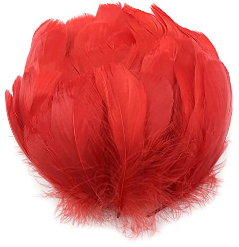 Uposao 200 Stück Natur Gänsefedern, 6-12cm Natürliche Naturfedern Gänsefedern zum Basteln DIY Deko Federn für DIY Traumfänger Ohrringe Karneval Fasching Kostüm Verzierungszubehör,Rot