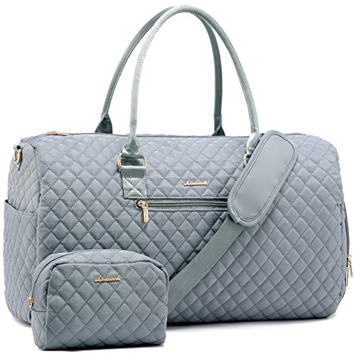 LOVEVOOK Reisetasche Damen, Weekender Travel Bag Kliniktasche Geburt Sporttasche mit Kulturtasche, Schuhfach & Nassfach, Wasserdichte Gym Bag, Handgepäck Tasche für Flugzeug Reisen, Hellgrau