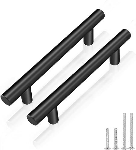 PinLin 30 Pack Kitchen Door Handles 90mm Hole Centre Flat Black Cabinet Handles Stainless Steel Cupboard T Bar Handle (Screws Included)