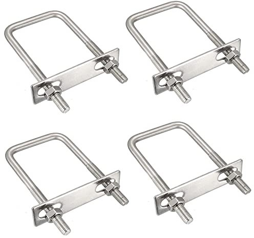 Boutihao 4 Stück U-Schrauben 304 Edelstahl Vierkant U-Bolzen M8x40x100 mm, Bügelbolzen Mit Muttern Rahmenplatte U Schrauben, U BüGelschraube FüR Rohr Befestigung Auto Abschleppen