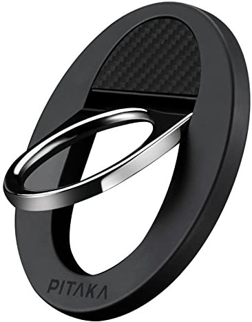 PITAKA Mobile Phone Ring Holder Magnetic Grip Adjustable Finger Holder for iPhone 16/15/14/13/12 Series Made of Aramid Fibre Accessories for Magsafe [MagEZ Grip 2] Black